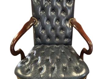 Tufted Blue Leather Accent Armchair