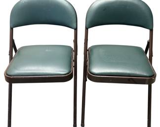 Pair of Green Vinyl Folding Chairs