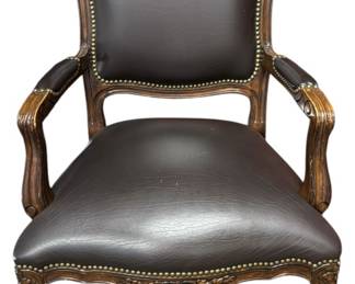 French Provincial Leather Wood Armchair