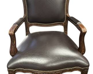 French Provincial Leather Wood Armchair