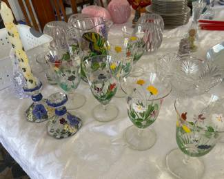 Hand Painted Goblets & matching pitcher