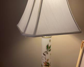 Hand painted vintage milk glass table lamp