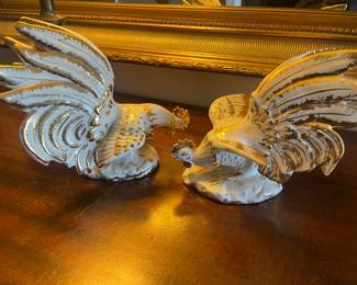Pair of antique hen and rooster