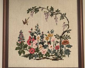 Antique embroidered framed piece