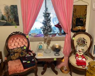 Chairs, marble top table, holiday decor