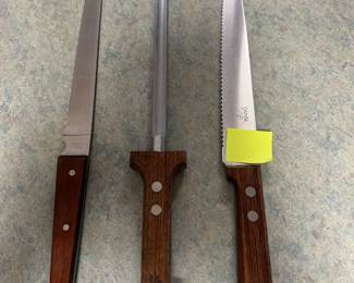 Vintage Ekco and Dansk knives, sharpening steel.