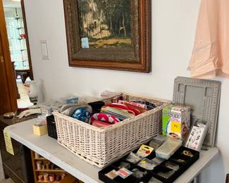 Sewing notions and threads, toiletry bags, art
