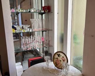 Marble top table, pretty glass
