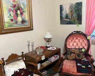 Chairs, art, holiday decor