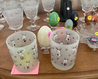 Frosted VTG Culver Easter bunny glasses, egg collection, sandwich glass