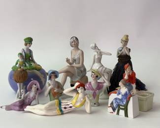 Art Deco 1920s/30s porcelain figurines - bathing beauties, ladies in various poses
