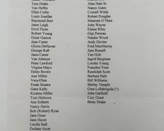 List of autographs by Hollywood stars collected in Book 1