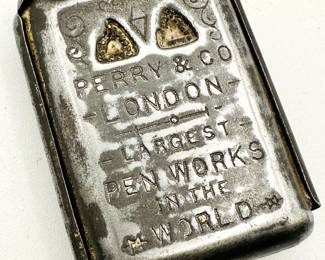 Back view of Antique pen nib box from Perry & Co London