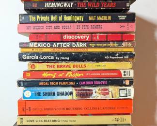 Paperback books about bullfighting, Mexico travel, Ernest Hemingway
