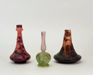 French art glass - Two Gallé cameo glass vases, and a Gallé art glass vase, painted and etched. All with Gallé signatures.