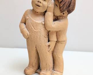 Lee Bortin Original clay sculpture, two boys whispering