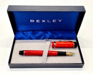 Bexley, Classic Collection Fountain Pen - Red Marbled with 18k Gold Stub Nib