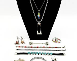 Vintage mixed costume jewelry and sterling silver  necklaces, earrings, bracelets including turquoise and colored stones