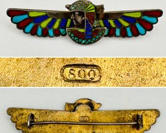 Egyptian Revival era cloisonné enameled brooch