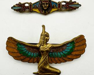 Vintage Egyptian Revival style brooches and pins