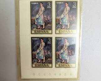 Closeup of vintage Spanish bullfighting postal stamps 