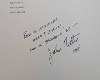 Interior page of First Edition of "Lament for the Death of a matador: Four Paintings by John Fulton Short Based On the Poem Llanto por Ignacio Sanchez Mejias by Federico Garcia Lorca," interior page signed by John Fulton 1968