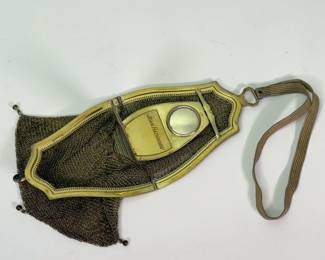 Another view of the 1920s Art Deco woman's chain mesh purse with Jean Hathaway compact inside