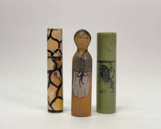 Art Deco era manicure set containers and covered perfume container, made in France and Germany