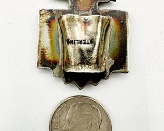 Reverse view of sterling silver Native American southwest Zuni pueblo Thunderbird bolo tie slide