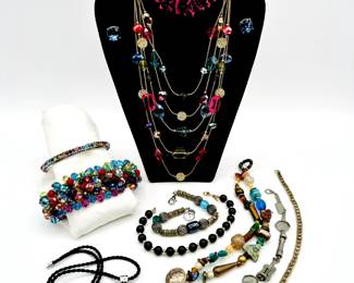 Costume jewelry necklaces, bracelets, brooch