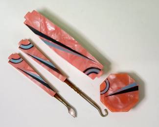 Vintage Art Deco design celluloid vanity set