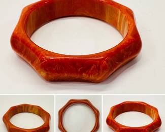 Beautiful marbled red bakelite bangle bracelet