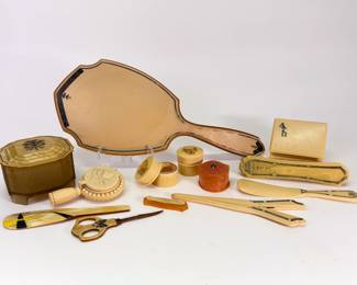 Vintage Art Deco era celluloid vanity set items