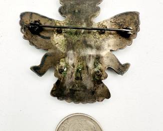 Reverse view of Vintage Native American southwest Zuni silver thunderbird design brooch