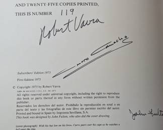 Inside page of signed limited edition of Curro by Robert Vavra, 1975