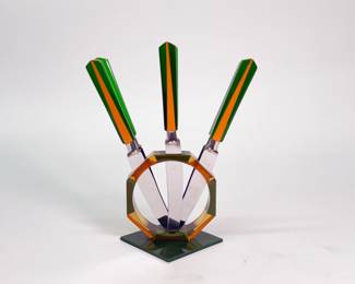 Vintage Solingen Salta Art Deco Fruit Knives with Stand