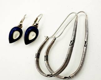 Sterling silver earrings including vintage tribal ethnic hoop earrings