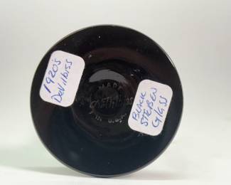 Another view of Art Deco perfume bottles, DeVilbiss 1928 Orange and Black Perfume Atomizer, a black and white perfume flask, and a black Steuben glass DeVilbiss perfume dauber bottle