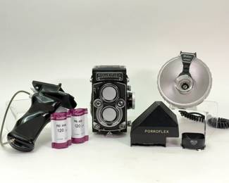 Vintage Rollieflex Camera with accessories 