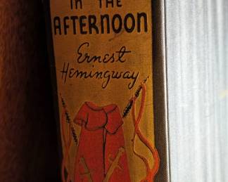 Closeup view of a 1932 hardcover copy of Death in the Afternoon by Ernest Hemingway