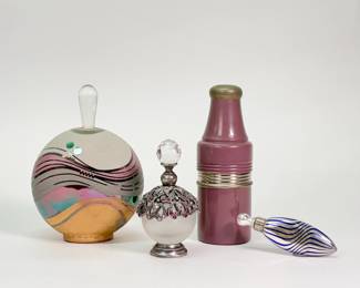 Vintage art glass stoppered perfume bottles