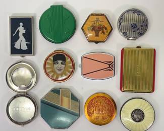 More fabulous Art Deco compacts including a rare Tokalon Paris Art Deco ‘Pierrot’ designed by René Lalique; powder compact circa 1920s - mint condition, never used. 