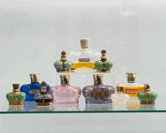 Collection of Prince Matchabelli  perfume bottles, includes Adano, Wind Song, Prophecy perfumes 