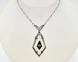 Another view of c. 1930's Art Deco camphor glass necklace pendant