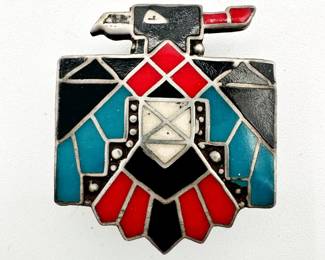 Sterling silver Native American southwest Zuni pueblo Thunderbird bolo tie slide