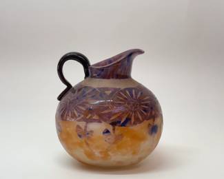 Charles Schneider Verre Francais cameo glass pitcher, signed "Charder" on the side (a contraction of Charles Schneider) and Francais on the base