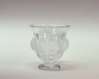 A signed Lalique Dampierre vase - the alternating sparrows and vines are enhanced by the traditional Lalique satin-finish. Signed "Lalique France" in script on the base.
