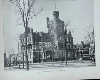 Page inside Pictorial Chicago, hardcover book, containing views of principal buildings, residences, streets, parks, monuments, etc. Publisher: Rand McNally & Co.'s