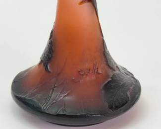 Closeup of one of two Gallé art glass cameo glass vases