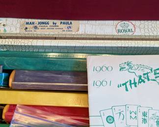 Closeup of vintage 1960 Mahjongg set in carrying case